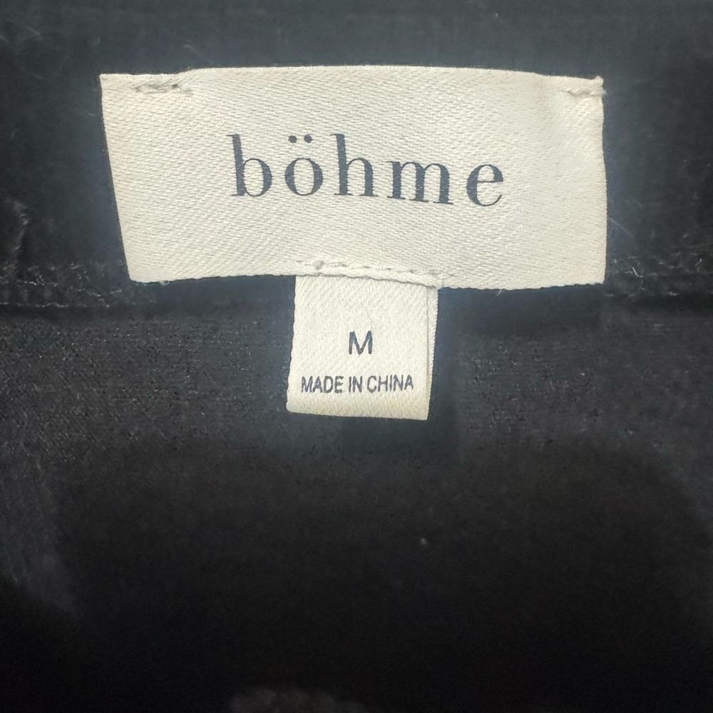 Böhme black corduroy front button-down puff shoulder midi dress Size Medium - Picture 4 of 5